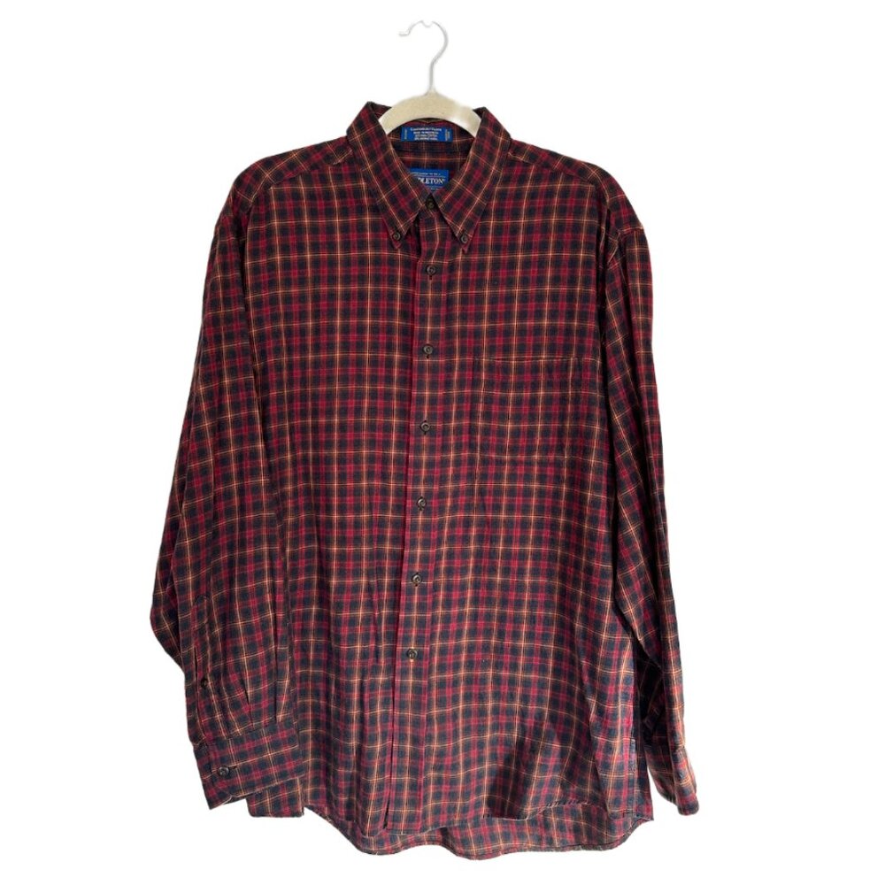 Pendleton Plaid Wool Blend Flannel Shirt Long Sleeve Button Down Size L